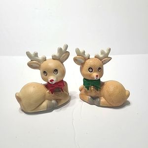 Christmas Reindeer Salt & Pepper Shakers Ceramic Vintage Red And Green